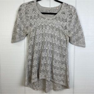 Knitted & Knotted Anthropologie Gray Cutout Loose Knit Short Sleeve Sweater Top